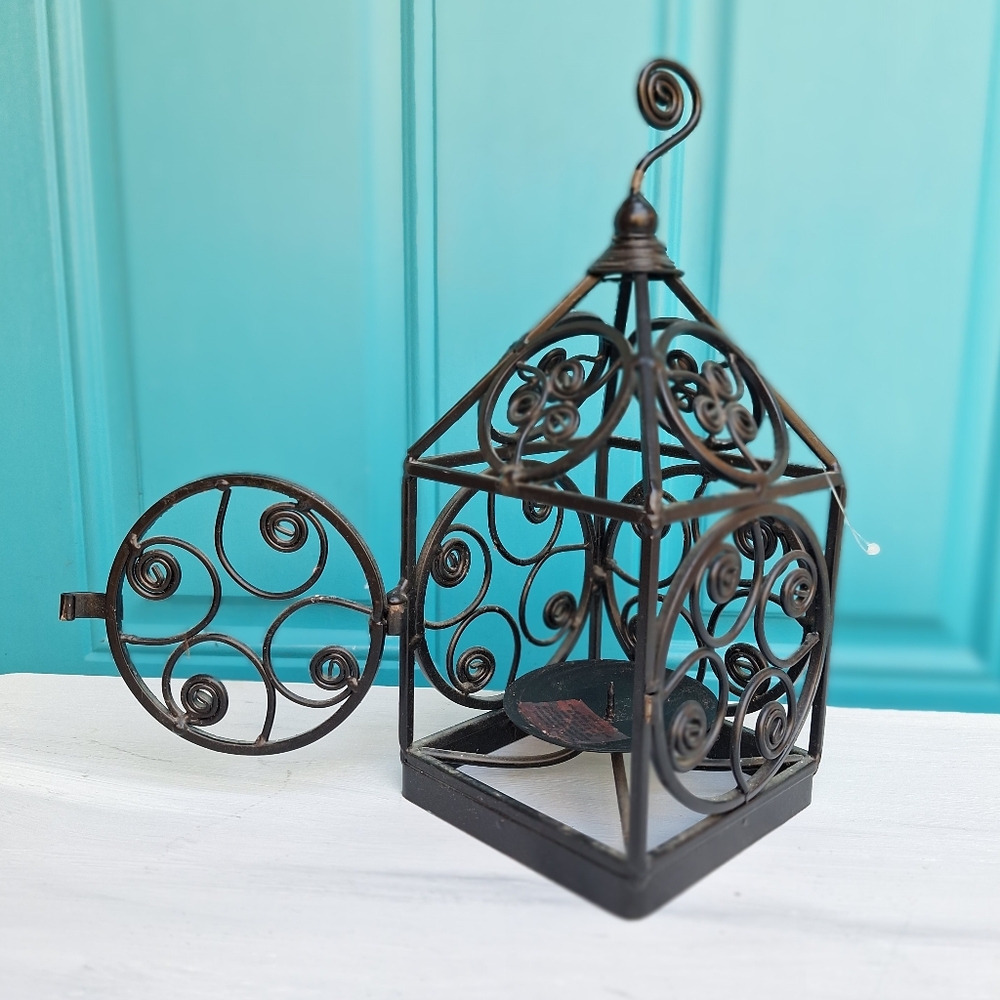 Metal Lantern for Candle Wrought Iron Medieval Gothic Baroque Ornate Scrollwork - Picture 9 of 17